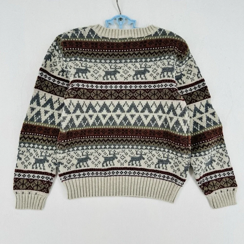 Vintage Gymboree Sweater Boys Size 5 Gray Fair Isle Moose Knit Winter Holiday